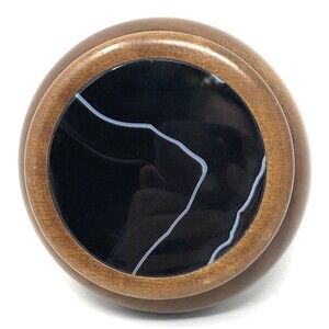 Hand Crafted Wood Trinket Box with Agate Stone Inlay Lid Artisan Made in Brazil